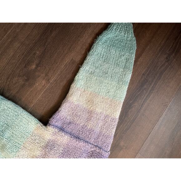 Handmade Ombré Gradient Knit Multicolor pastel Mermaid Rainbow Sweater Large VTG - Picture 6 of 9